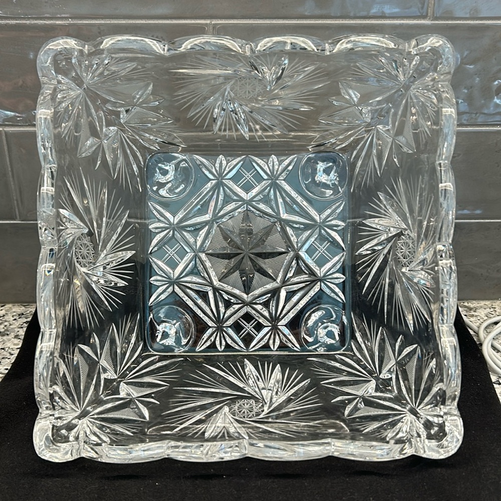 Vintage Square Footed Pinwheel Crystal Bowl
